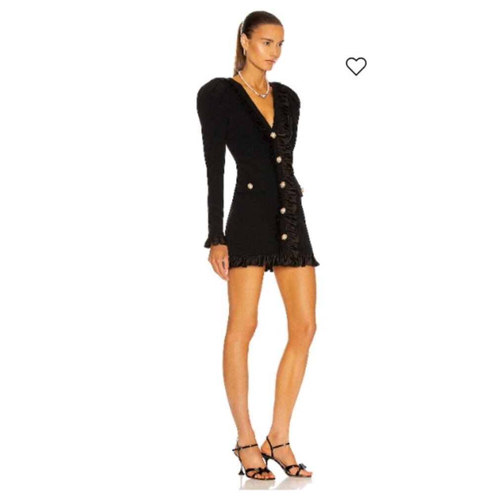 Alessandra Rich Black Rhinestone Long Sleeve Ruffle Mini Dress sz S - Picture 3 of 15